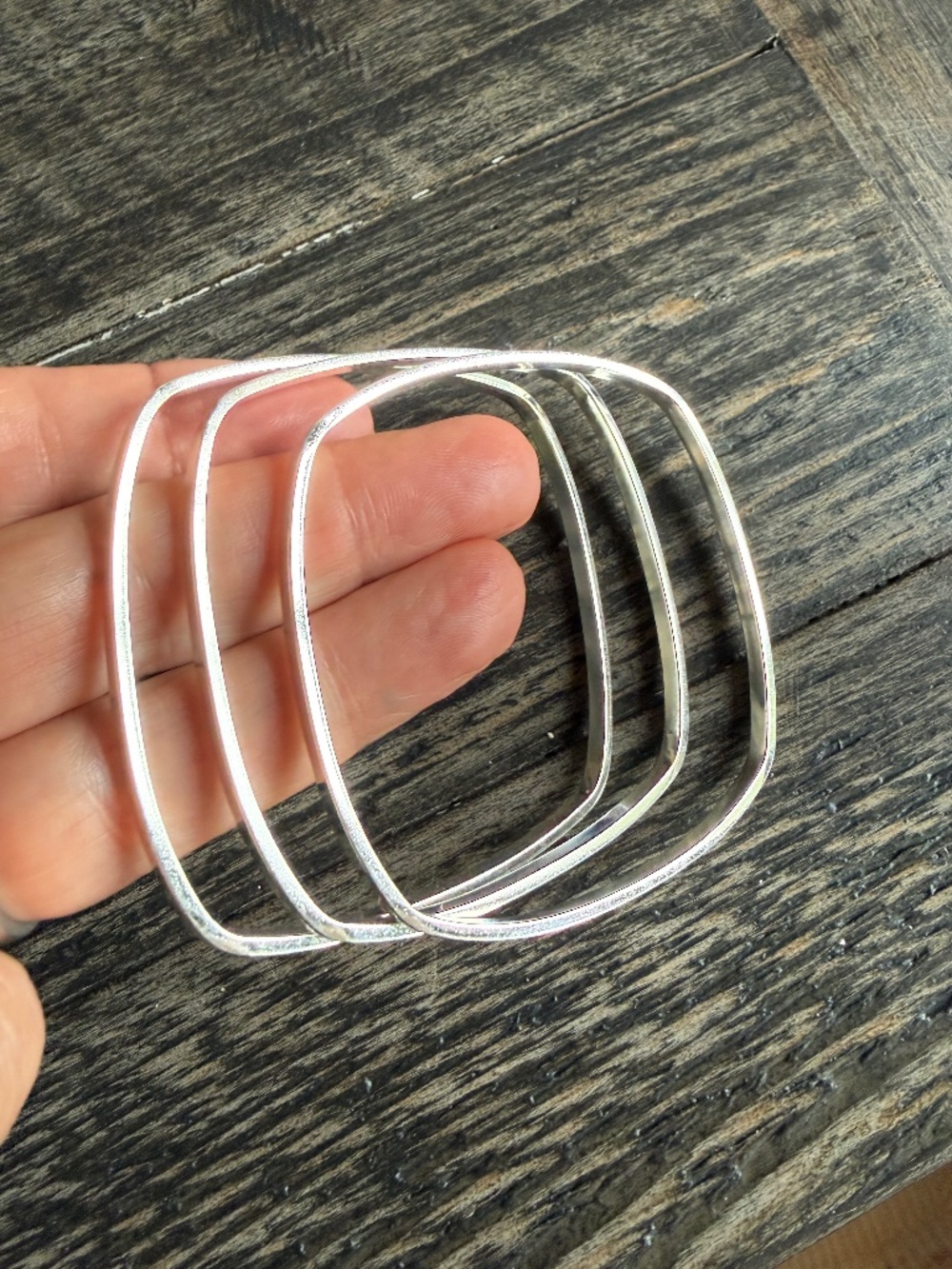 NEW 3 Bangle Bracelet Set Flat Sterling Silver Plated